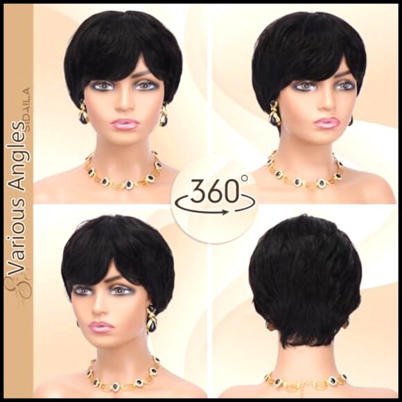 Human Hair Pixie Cut Wig Glueless Layered Straight Short Wig with Bangs